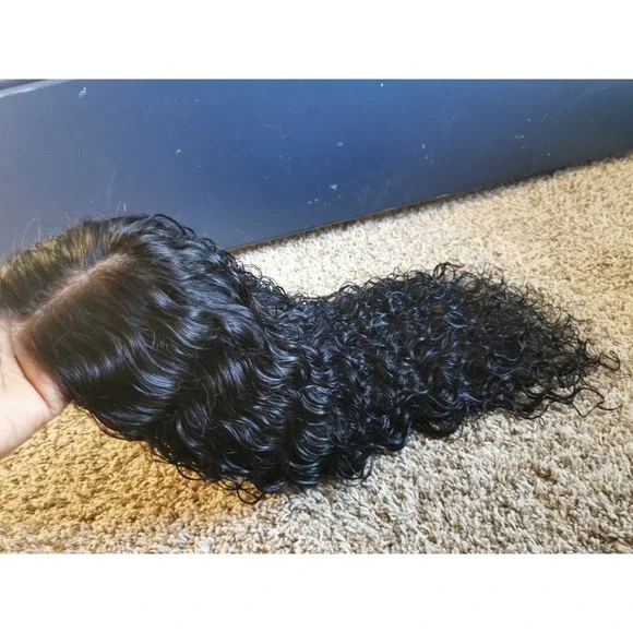 New 16 Ashimary Human Hair Invisi-Strap Water Wave 360 Lace Frontal Wig 1B